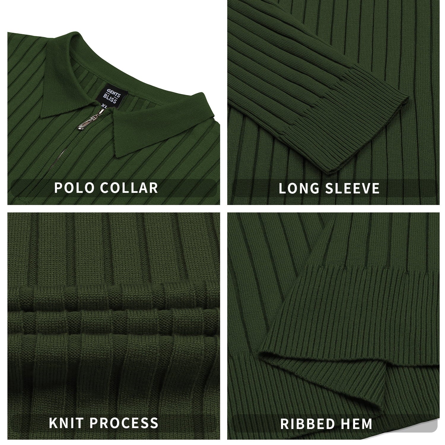 Polo Shirts for Men Casual Long Sleeve Mens Shirts Zipper Ribbed Knit Shirt