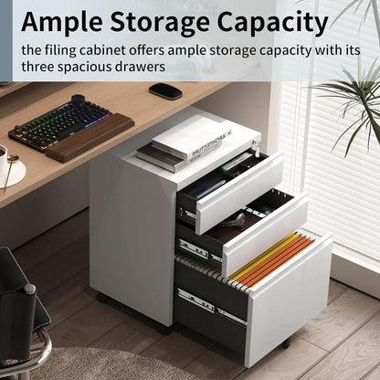 White Rolling File Cabinet With Lock Office Storage