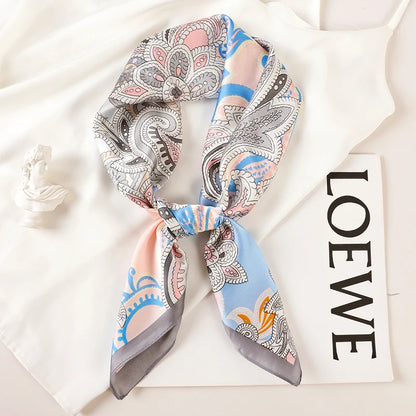 Luxury Brand 2022 Silk Square Scarf Women Cat Neck Hair Tie Band Beach Hijab Kerchief Head Headbands Bandana Female Foulard 70Cm