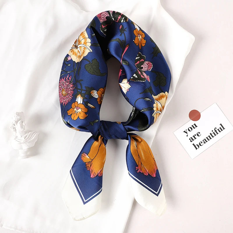 Luxury Brand 2022 Silk Square Scarf Women Cat Neck Hair Tie Band Beach Hijab Kerchief Head Headbands Bandana Female Foulard 70Cm