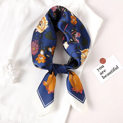 Luxury Brand 2022 Silk Square Scarf Women Cat Neck Hair Tie Band Beach Hijab Kerchief Head Headbands Bandana Female Foulard 70Cm