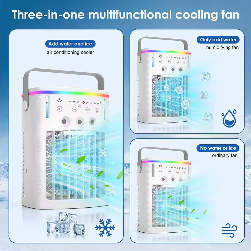 Portable Air Conditioner, 4-In-1 Portable Air Cooling Fan W/ 1000Ml Tank, 3 Speeds, Remote, 2 - 8H Timer, 7, No Heat