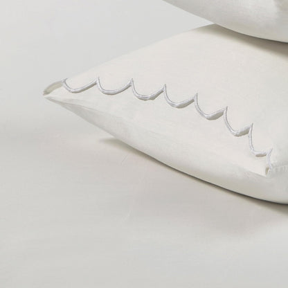Full Size Sheet Set, 4 Piece Bed Sheets, Breathable Soft 300 TC 100% Cotton with Embroidered Scalloped Edge, 1 Flat Sheet, 1 Fitted, 2 Pillowcases, Full, White with White Scallop