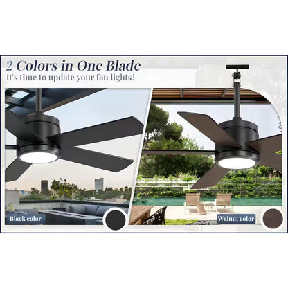 42 In. Outdoor Downrod Black Ceiling Fan with LED Lights, IP65 Waterproof Fandelier Fan with Remote Control 6-Speeds