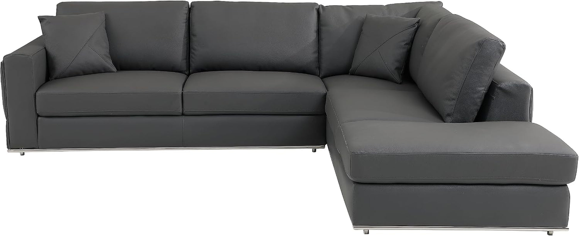 Surton Top Grain Italian Leather Sectional Sofa for Living Room and Home Office, Modern Luxury L-Shaped Couch, Right Arm Facing, 117" W, Dark Gray