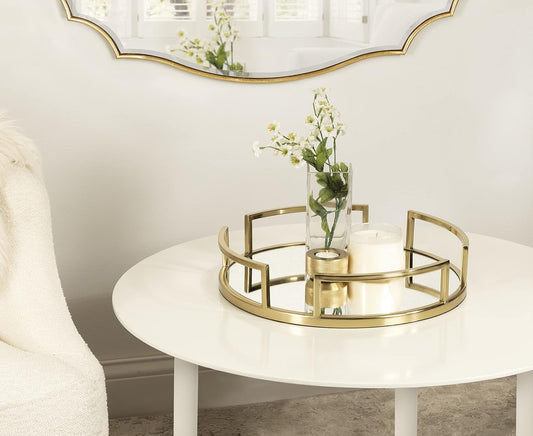 Gohana Modern Mirrored Tray; 16 Inch Diameter; Gold; Decorative round Mirror Tray for Storage and Display