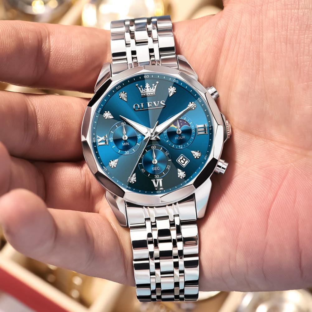 Watches for Men Luxury Diamond Casual Large Dial Watches Stainless Steel Waterproof Business Dress Analog Luminous Date Mens Watches