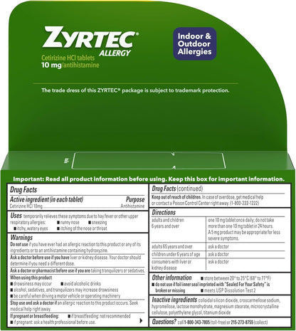 Zyrtec 24-Hour Allergy Relief Tablets, 10 Mg Cetirizine Hcl, 75 Ct