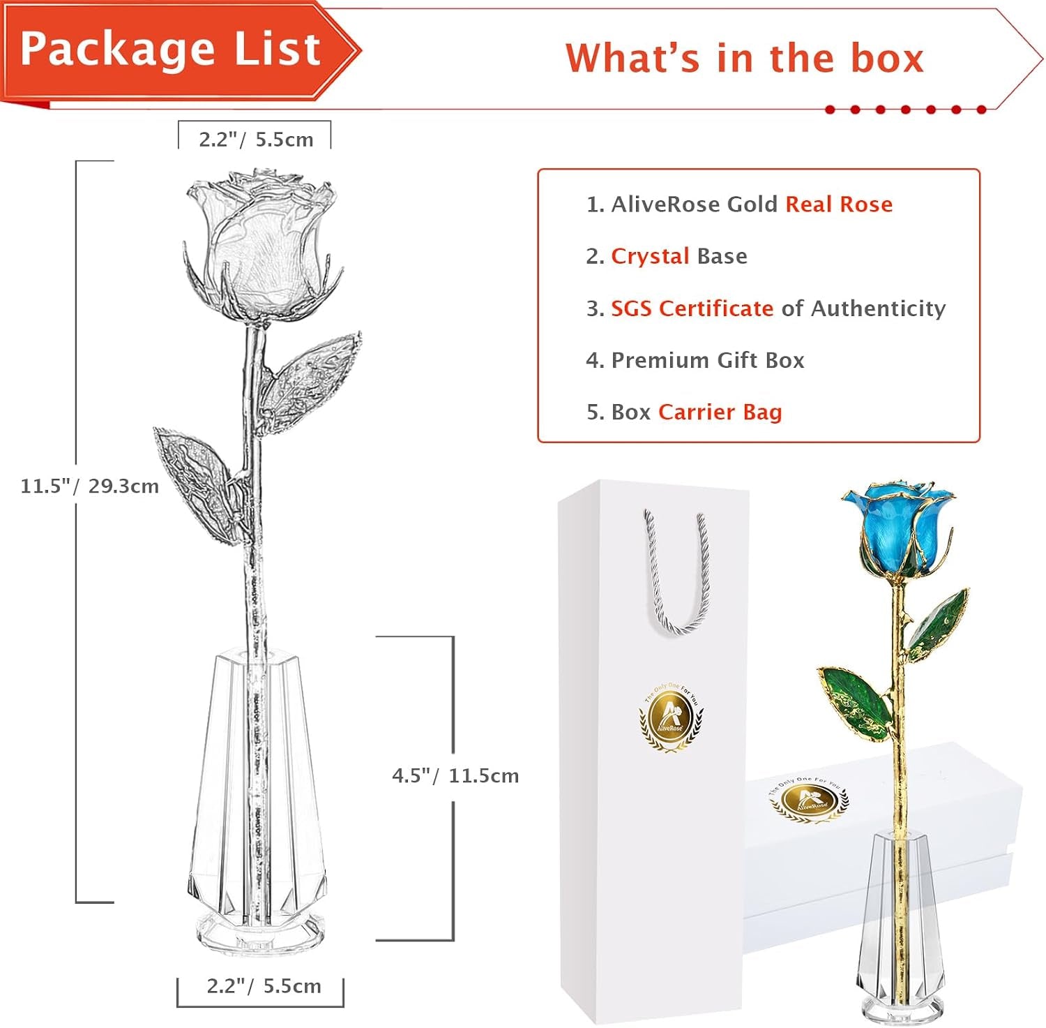 for Her, 24K Gold Rose Made from Real Rose - Unique Design Gold Plated Rose for Anniversary Valentines Mothers Day Birthday Gifts (Tealblue Original Rose with Crystal Vase)
