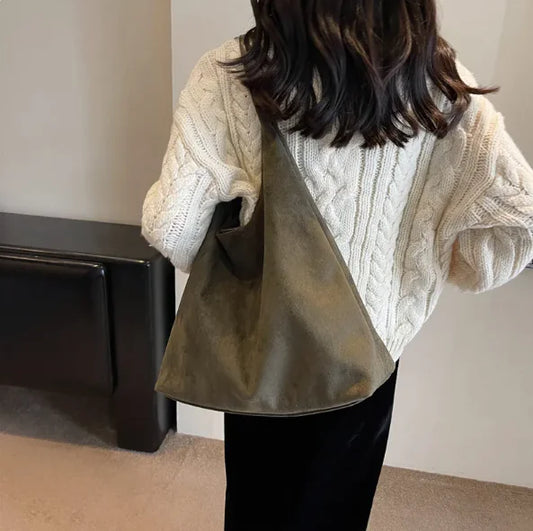 Vintage Charm Suede Oversized Shoulder Bag - Zayd’s Department Store