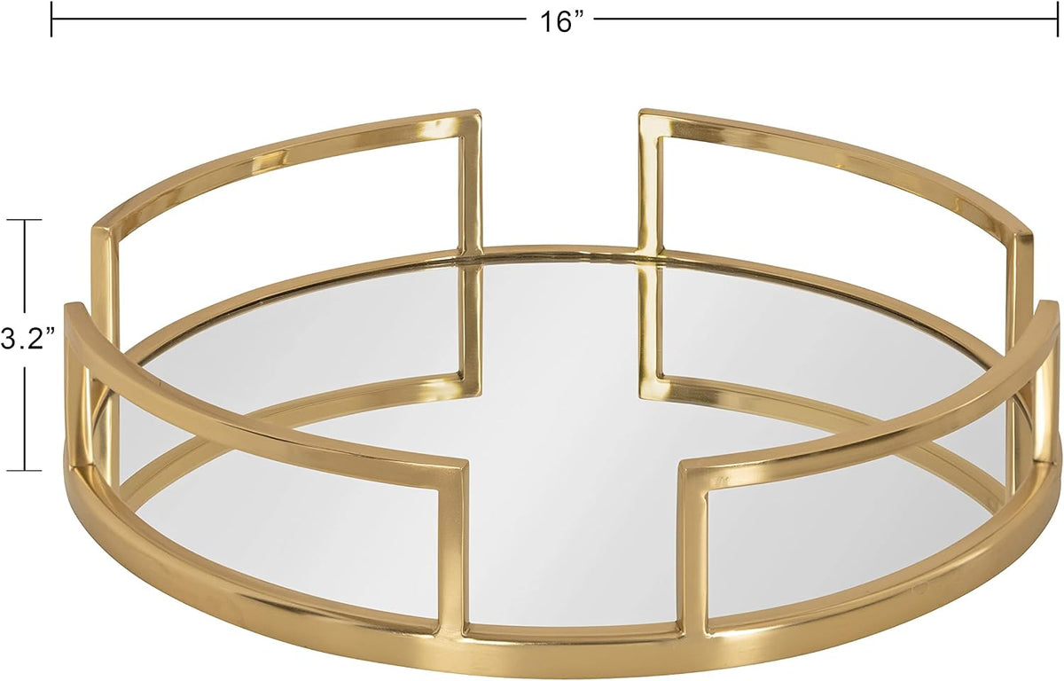 Gohana Modern Mirrored Tray; 16 Inch Diameter; Gold; Decorative round Mirror Tray for Storage and Display