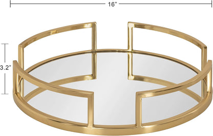 Gohana Modern Mirrored Tray; 16 Inch Diameter; Gold; Decorative round Mirror Tray for Storage and Display
