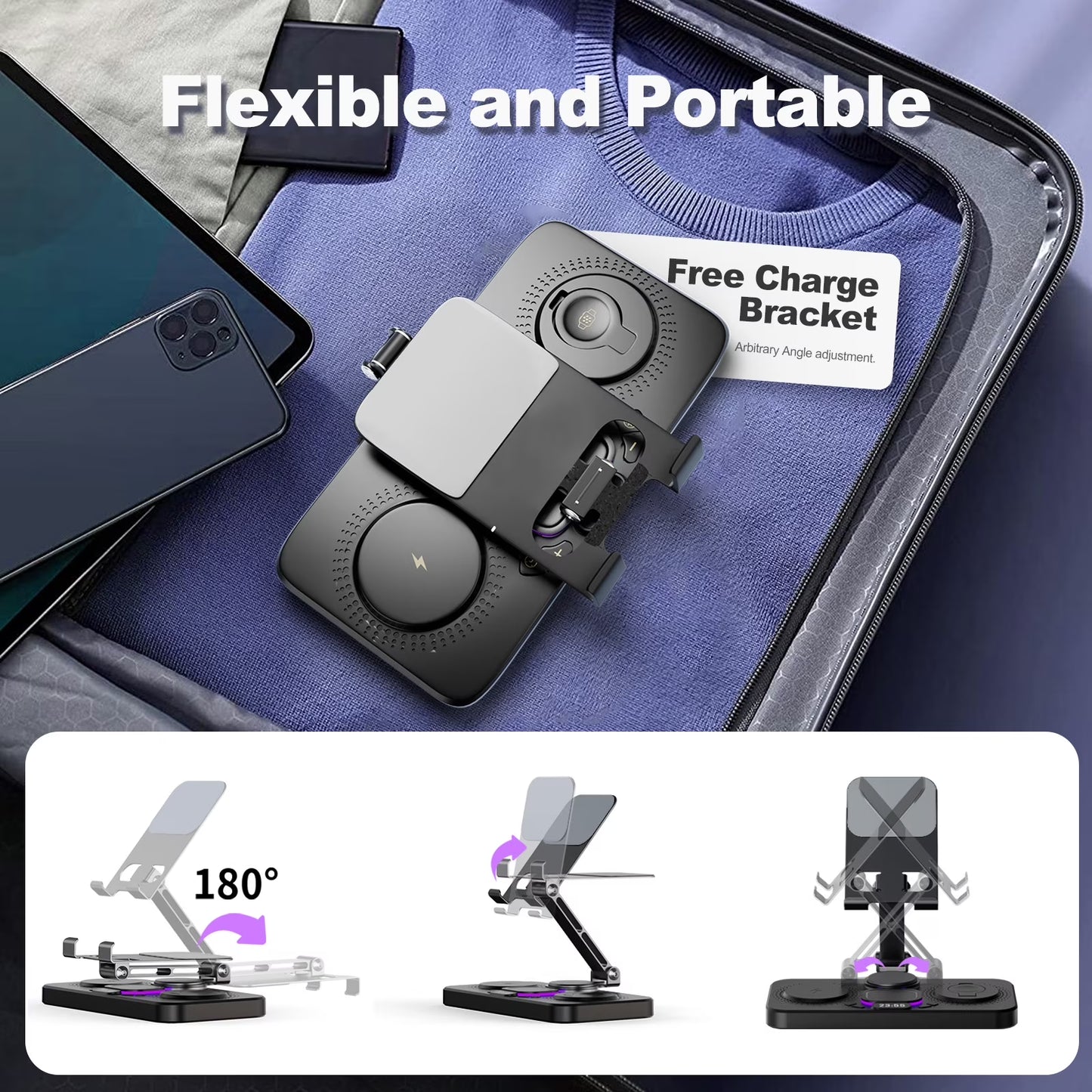 6 in 1 Wireless Charger for Iphone Airpods Iwatch, Foldable Magnetic Charging Station for Apple Multiple Devices,Travel Charging Pad Dock Compatible with Apple 12 and above Series