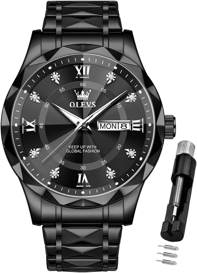 Watches for Men Luxury Diamond Casual Large Dial Watches Stainless Steel Waterproof Business Dress Analog Luminous Date Mens Watches