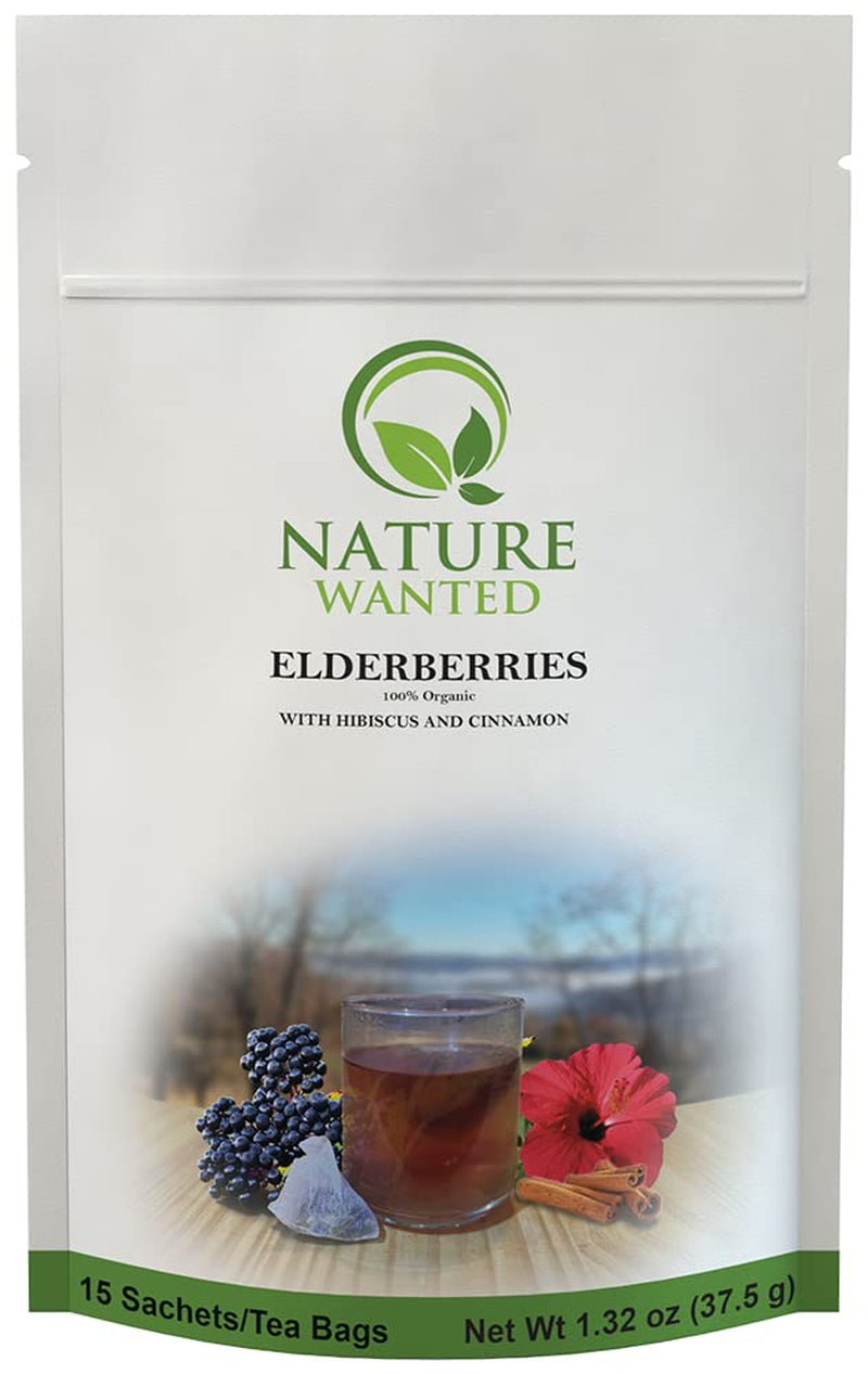 Elderberry Hibiscus Cinnamon Tea - 15 Ct Teabags, Single Serve, Made in USA