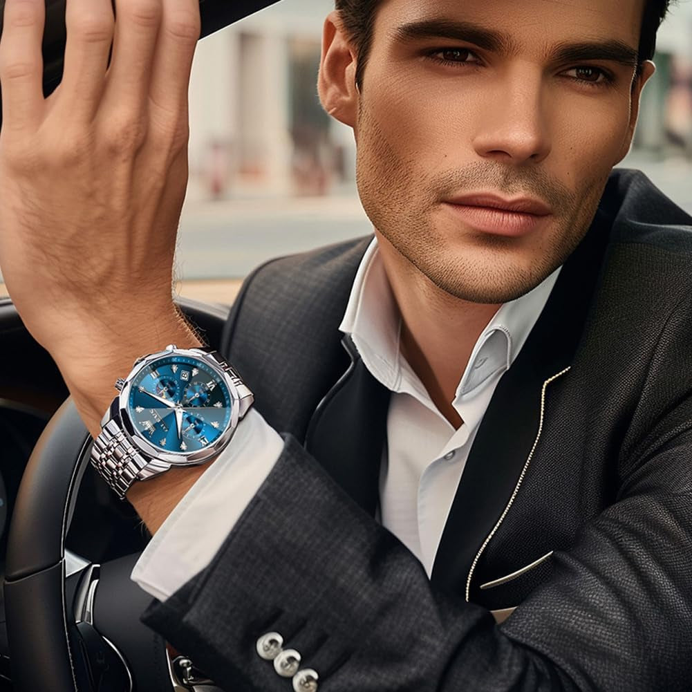 Watches for Men Luxury Diamond Casual Large Dial Watches Stainless Steel Waterproof Business Dress Analog Luminous Date Mens Watches