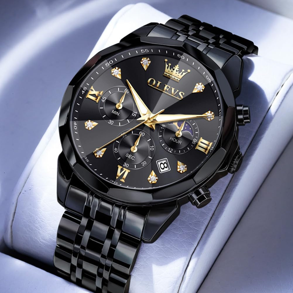Watches for Men Luxury Diamond Casual Large Dial Watches Stainless Steel Waterproof Business Dress Analog Luminous Date Mens Watches