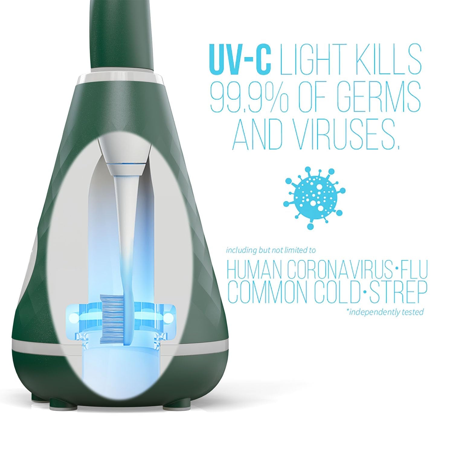 UV Sanitizing Sonic Toothbrush and Cleaning Station, Electric Toothbrush, Dual Speed Setting, Evergreen