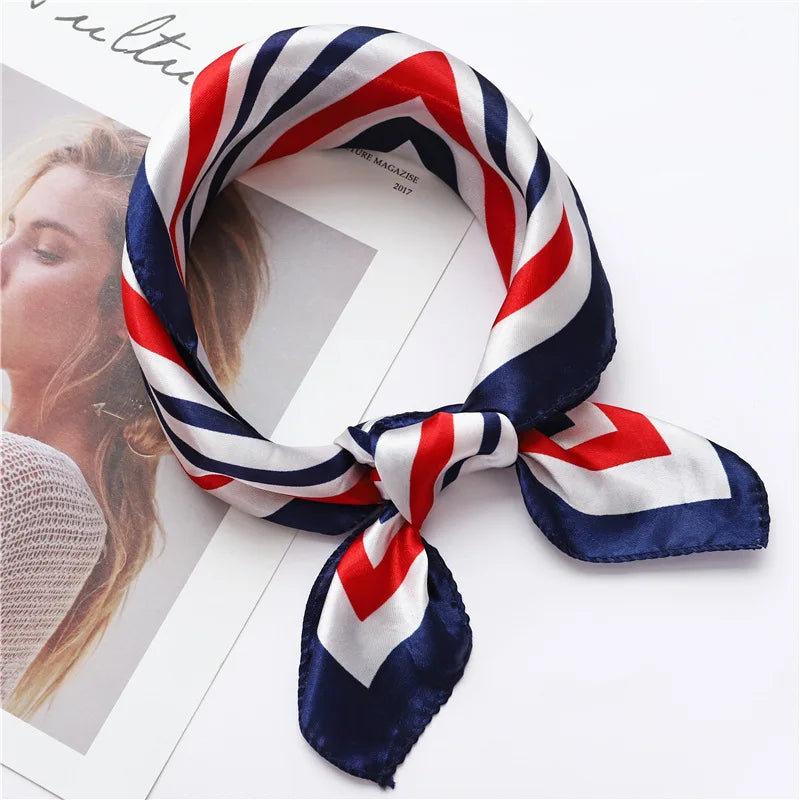 Luxury Brand 2022 Silk Square Scarf Women Cat Neck Hair Tie Band Beach Hijab Kerchief Head Headbands Bandana Female Foulard 70Cm