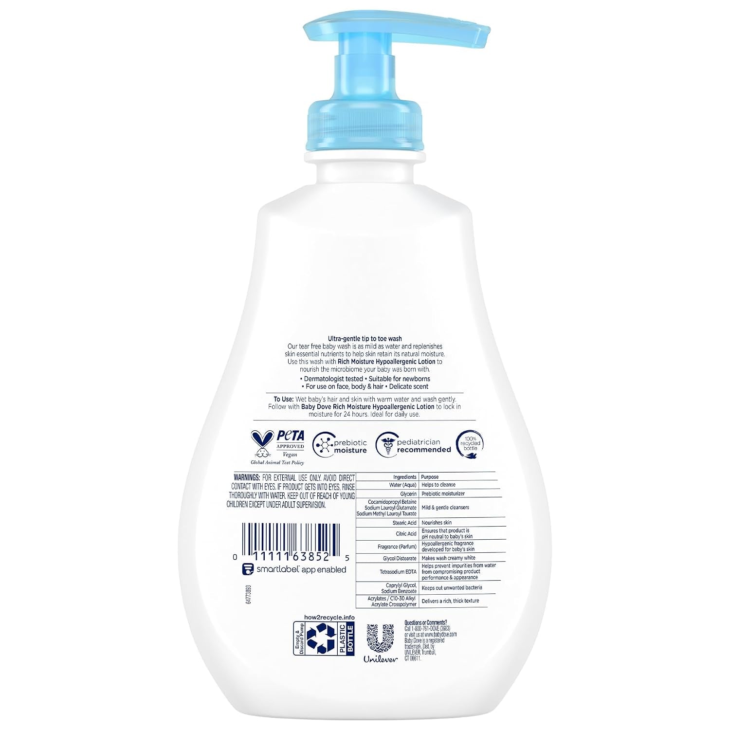 Baby Dove Body Wash, Rich Moisture 3-Pack – Hypoallergenic Wash for Sensitive Skin, Delicate Scent, 13 Oz Ea