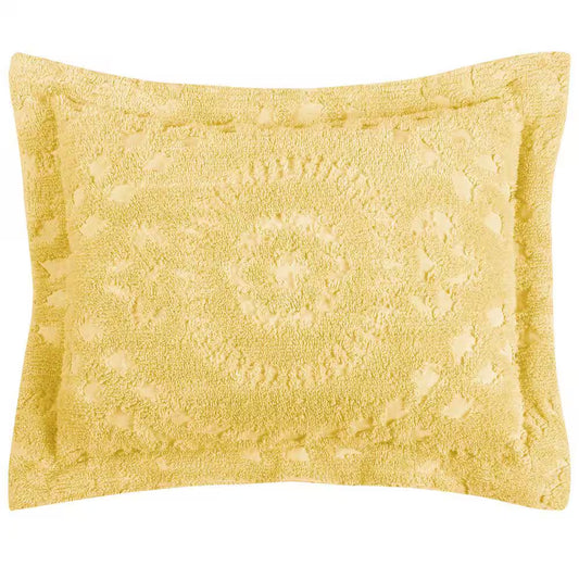Rio Collection Floral Design Yellow Standard 100% Cotton Tufted Chenille Sham