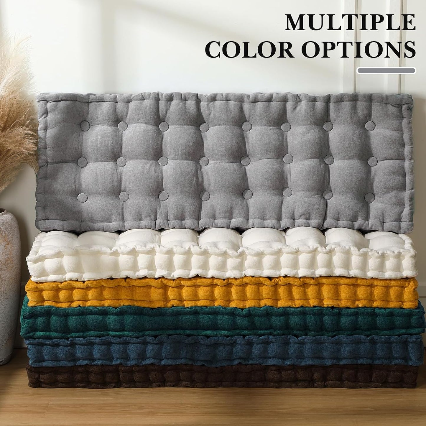 48X18 Inch Bench Cushions for Indoor Furniture Chenille Velvet Gray Button Tufted Thicken Window Seat Pad Mat with Memory Foam Non Slip Long Floor Pillow for Entryway Dining Sofa Breakfast Nook