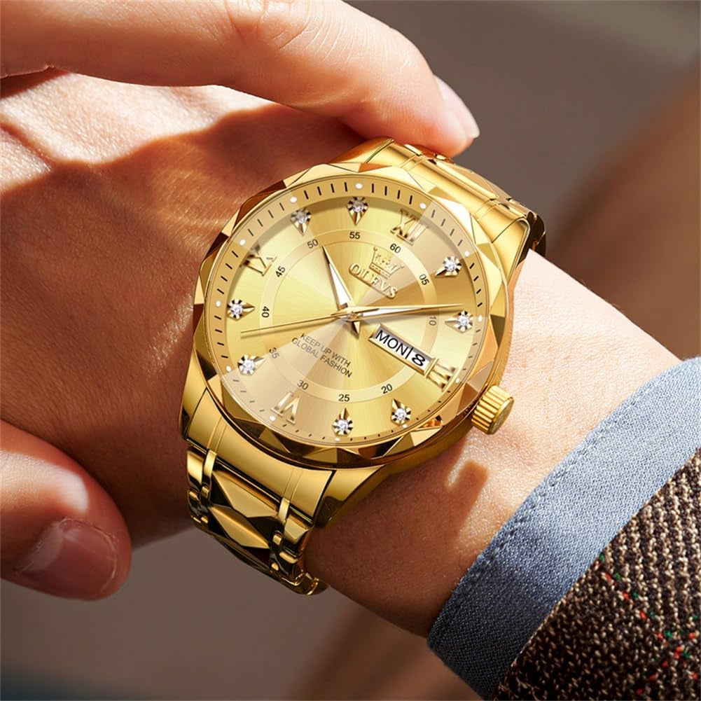 Watches for Men Luxury Diamond Casual Large Dial Watches Stainless Steel Waterproof Business Dress Analog Luminous Date Mens Watches