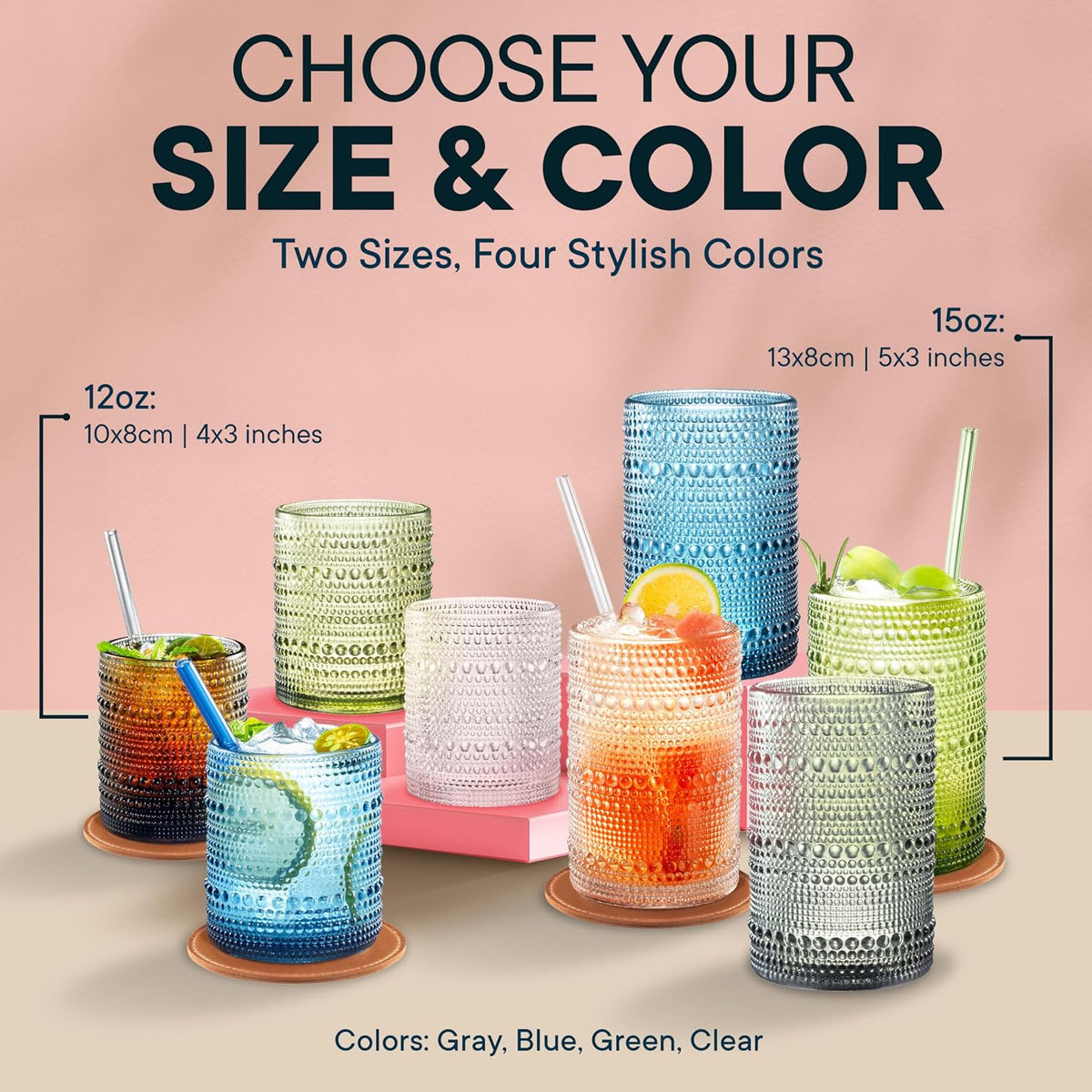 12 Oz Hobnail Drinking Set, Clear | Set of 12