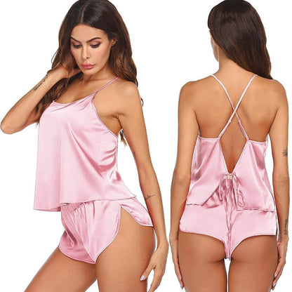 Women Silk Camisole Set Shorts Silk Cami Sleepwear