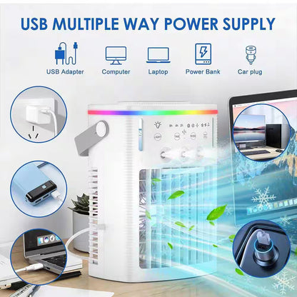 Portable Air Conditioner, 4-In-1 Portable Air Cooling Fan W/ 1000Ml Tank, 3 Speeds, Remote, 2 - 8H Timer, 7, No Heat