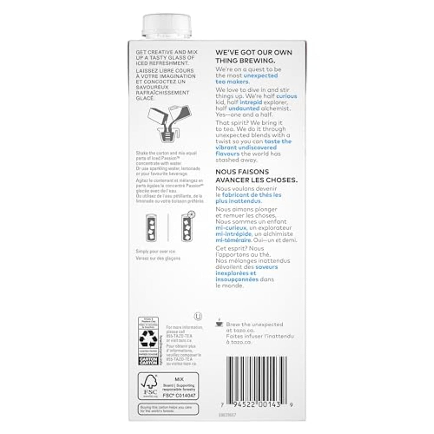 TAZO Iced Passion Concentrate, Herbal Fruit Tea, Caffeine Free, Easy-To-Serve for Everyday Refreshers and Mocktails, 32 Oz Carton (Pack of 2)