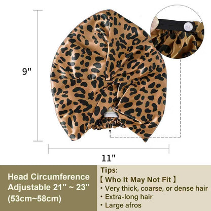 22 Momme 100% Pure Silk Bonnet for Sleeping, Leopard Black/Golden | Double Layer Breathable Highest Grade 6A Silk Hair Wrap, Sleeping & Hair Care, Adjustable Elastic Stay on Head, 1Pc