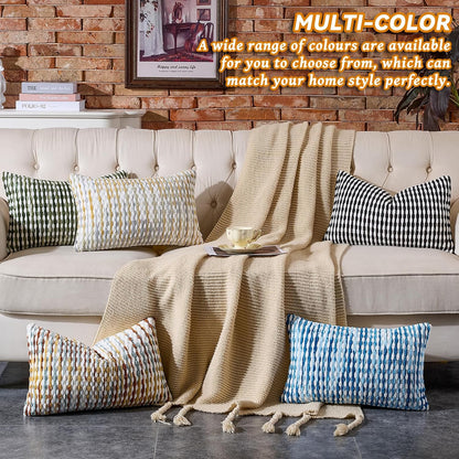 Boho Chenille Pillow Cover Decorative Tufted Pillowcase for Couch Bed Sofa Bedroom Living Room Modern 12 X 20-Inch Sky Blue