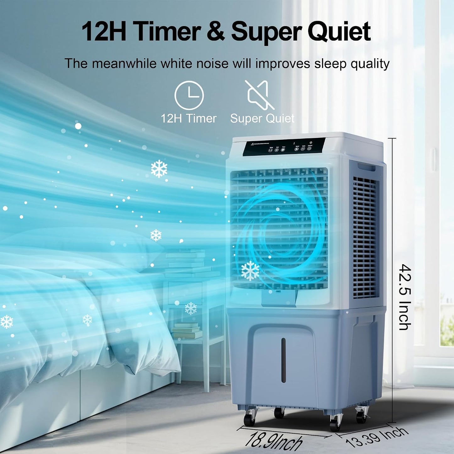 Swamp Cooler for Large Room, 43 Inch Evaporative Air Cooler 120°Oscillation, 3880CFM Portable Cooling Fan with Remote, 3 Speeds, 12H Windowless Air Conditioner, 10.6 Gal Tank for Garage Patio Outdoor