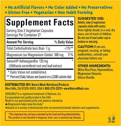Wellblends Calm & Relax, Ashwagandha 125Mg, Magnesium 300Mg, 54 Caps