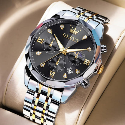 Watches for Men Luxury Diamond Casual Large Dial Watches Stainless Steel Waterproof Business Dress Analog Luminous Date Mens Watches