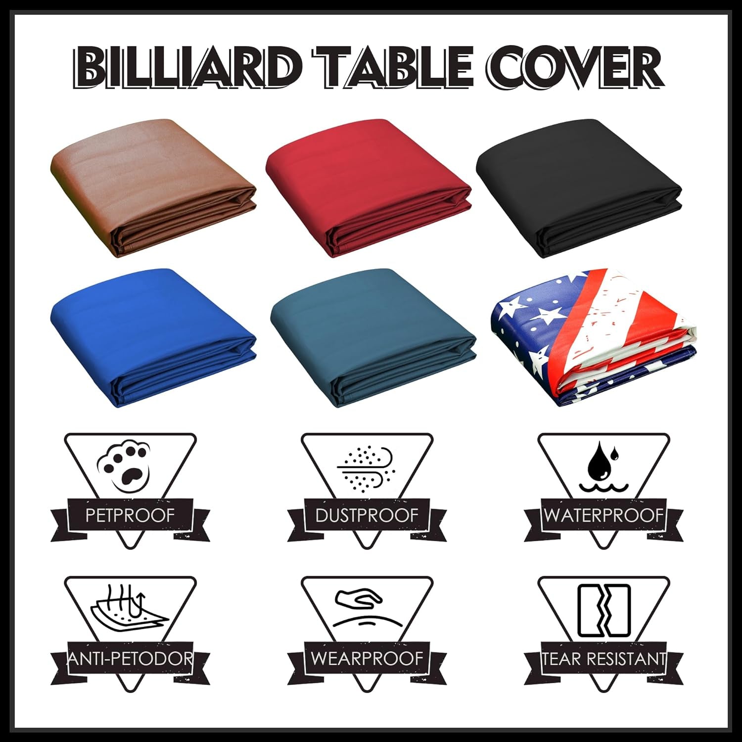 Heavy Duty Pool Table Cover, Waterproof Leatherette Billiard Table Cover with Soft Backing, Tear Resistant Fitted Protector for 6.5FT, 7FT, 7.5FT, 8FT, 8.5FT & 9FT Tables