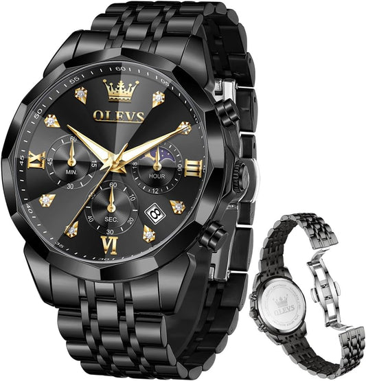 Watches for Men Luxury Diamond Casual Large Dial Watches Stainless Steel Waterproof Business Dress Analog Luminous Date Mens Watches