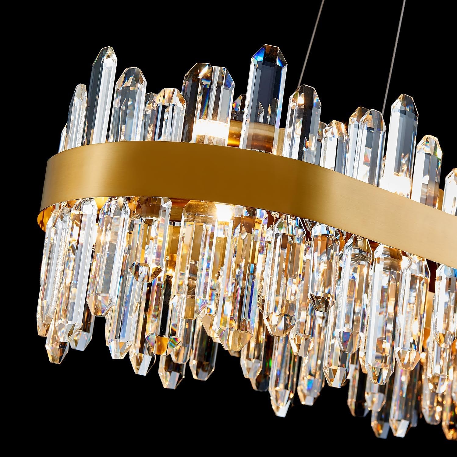 Modern Crystal Chandelier, 20-Lights Rectangle Gold Raindrop Chandelier Luxury Oval Pendant Ceiling Light Fixture for Living Room Dining Room Kitchen Island L35.4''