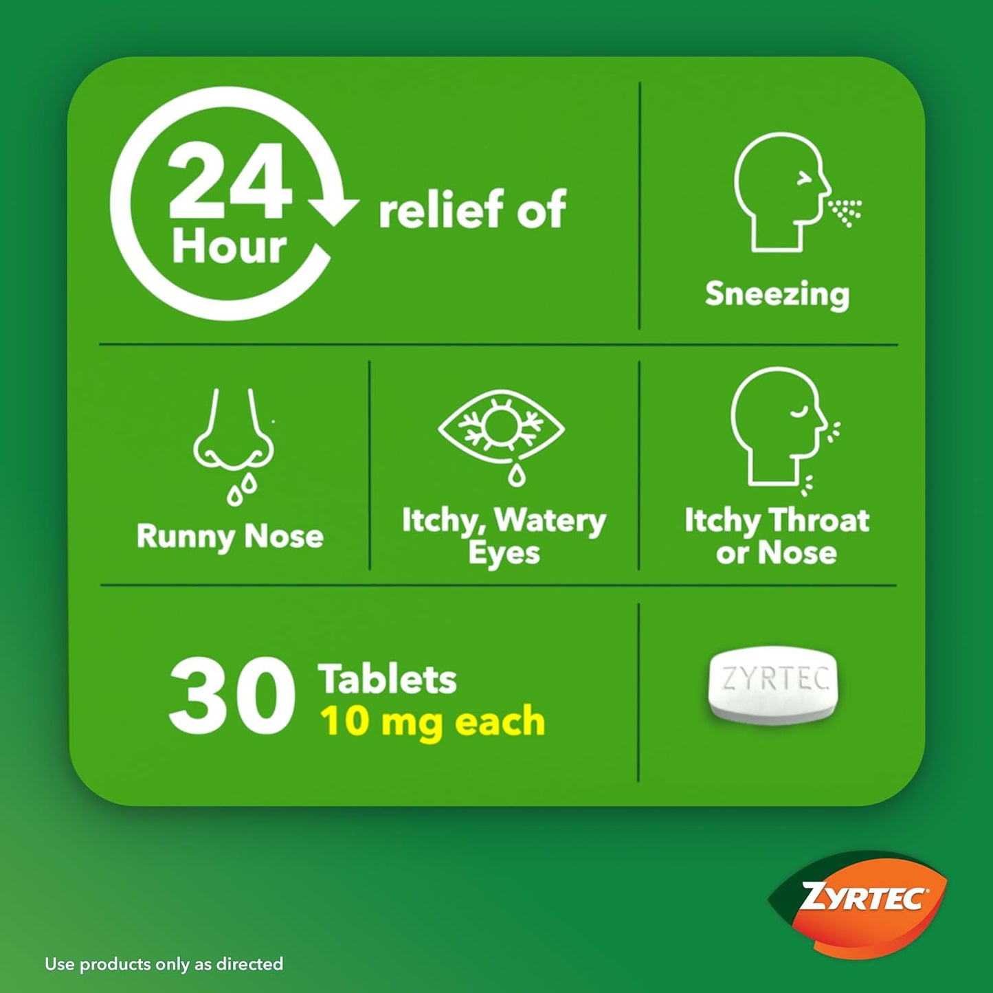 Zyrtec 24-Hour Allergy Relief Tablets, 30-Ct Size plus 3X1-Count Packs