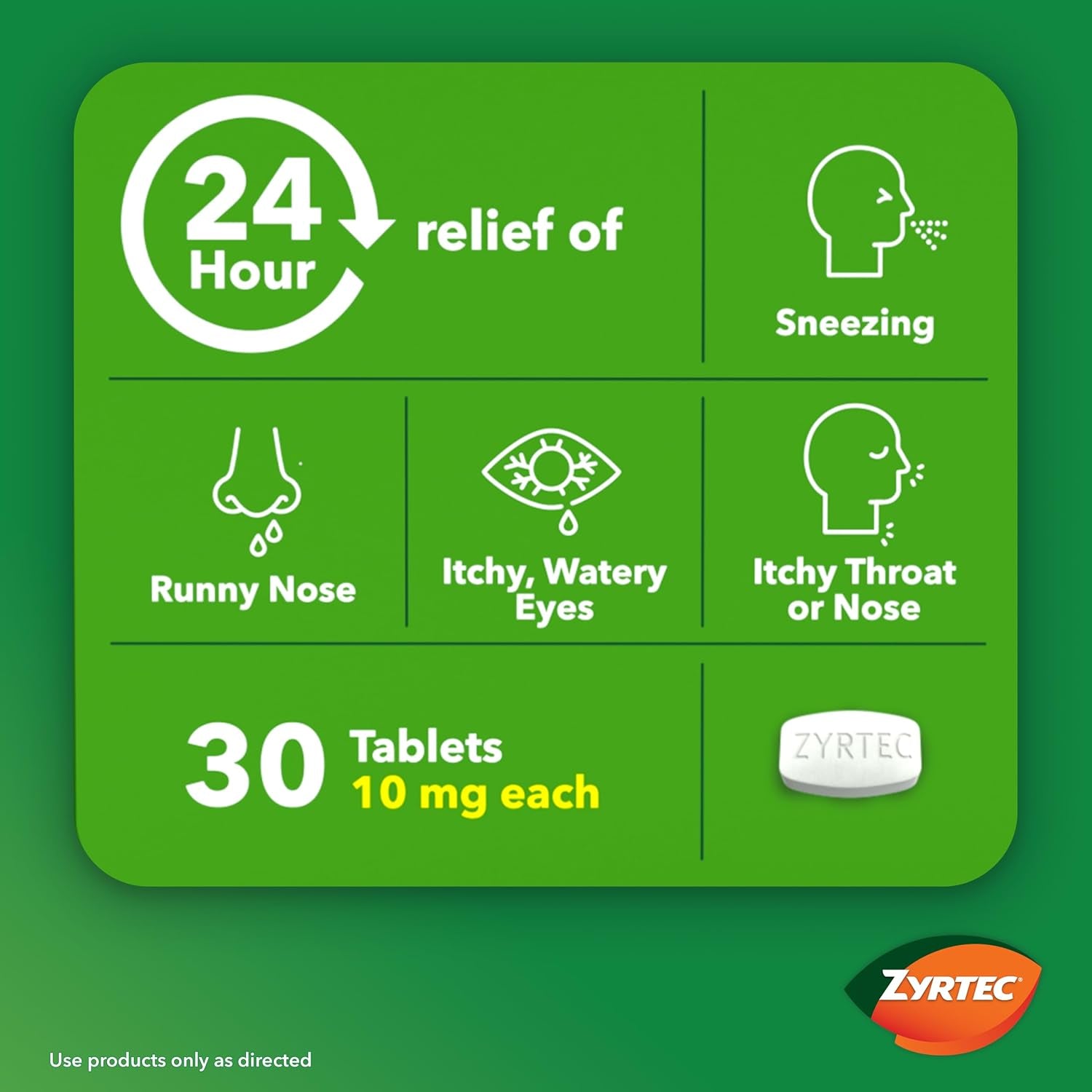 Zyrtec 24-Hour Allergy Relief Tablets, 30-Ct Size plus 3X1-Count Packs