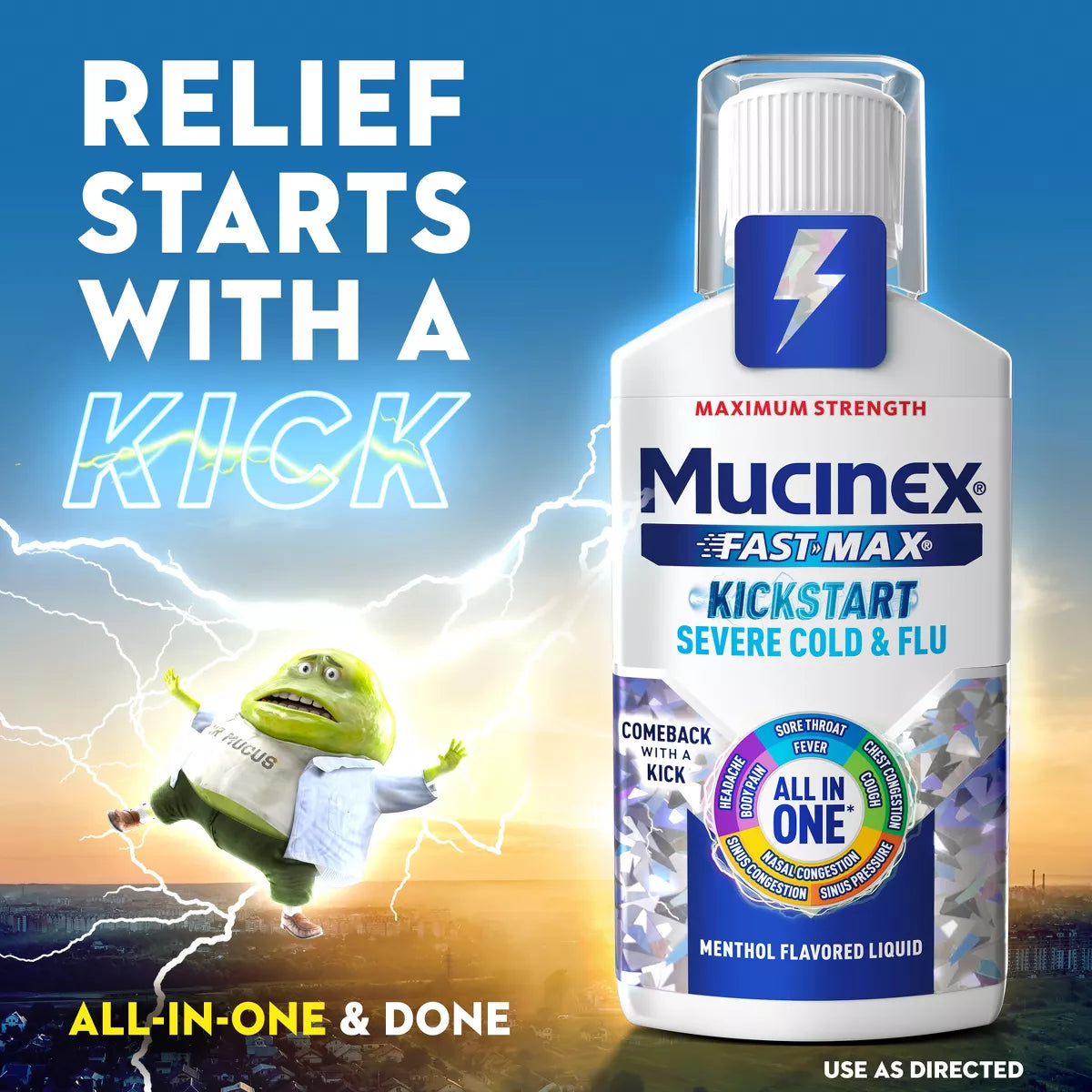 Mucinex All-In-One & Nightshift Kickstart Liquid Cold & Flu Treatment - 12 Fl Oz: 2-Pack, with Acetaminophen