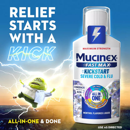 Mucinex All-In-One & Nightshift Kickstart Liquid Cold & Flu Treatment - 12 Fl Oz: 2-Pack, with Acetaminophen