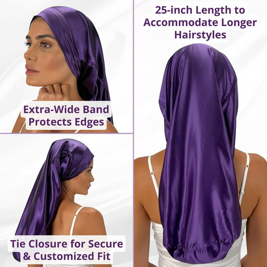 100% Mulberry Silk Hair Sleep Bonnet - Reversible Sleep Bonnet for Women, Wide Band Adjustable Tie, Night Cap for Curly Hair