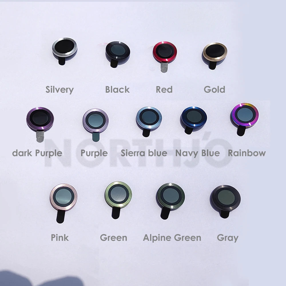 100Pcs for Iphone 15 Pro Max 14 13 12 11 plus Mini CD Style Metal Camera Lens Cover 3D Alloy Glass Screen Protector