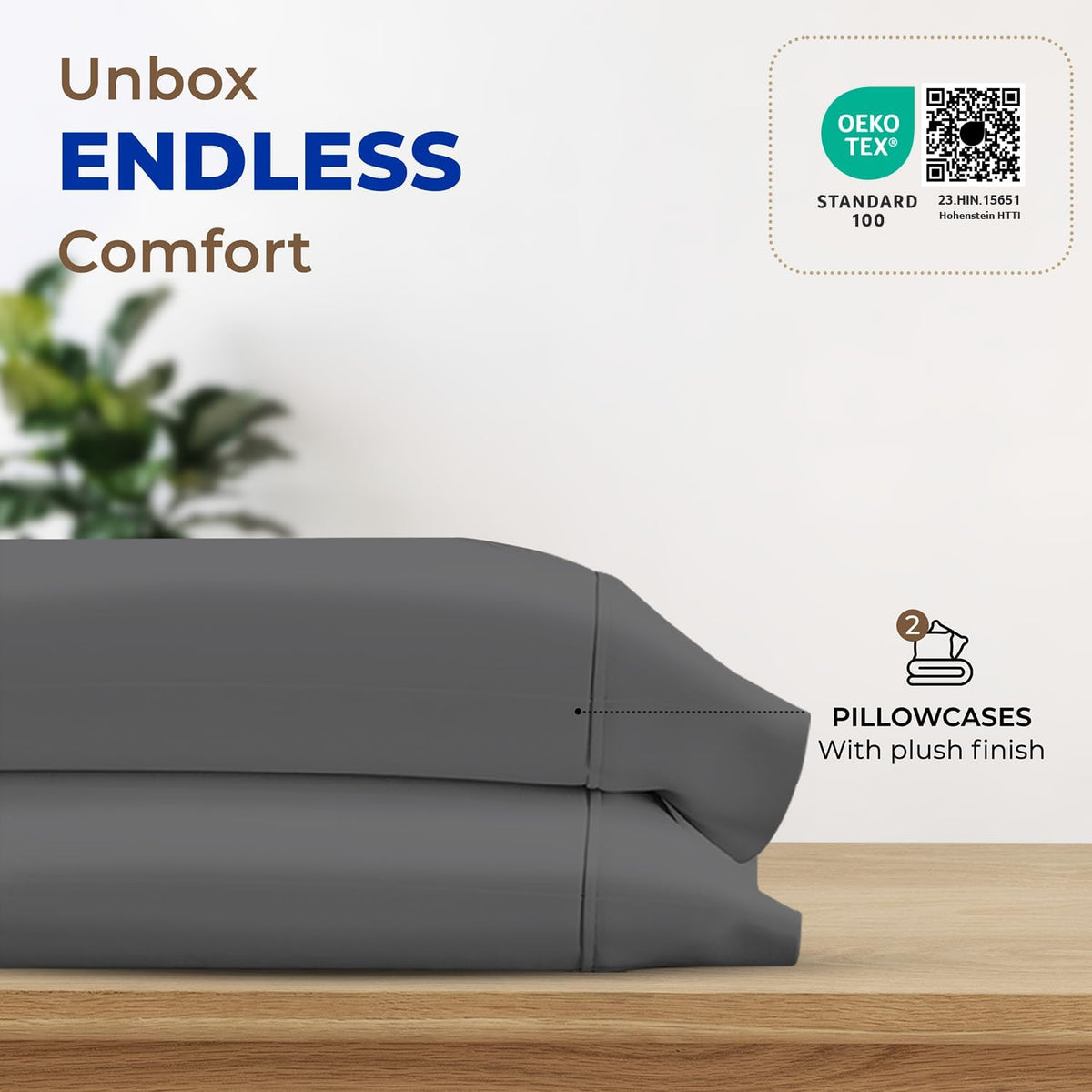 100% Egyptian Cotton King Size Pillow Cases Set of 2 - Luxury 1000 Series Paradise Collection Pillow Cases King Size (Dark Grey), Soft Cooling Hotel Egyptian Cotton Pillowcases