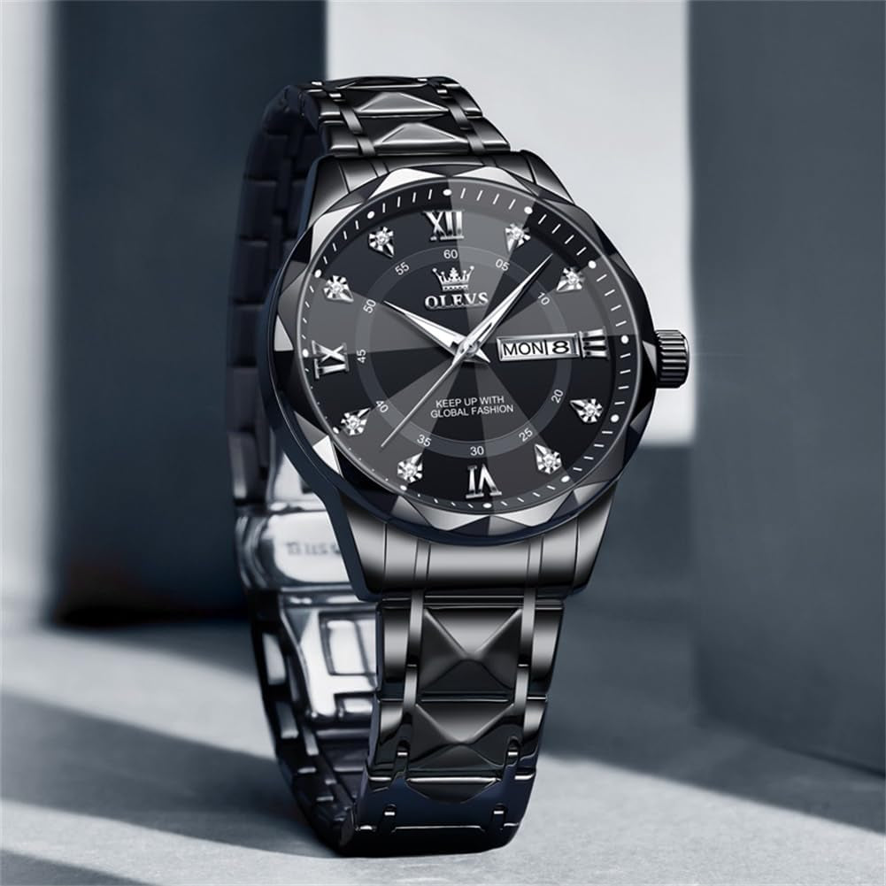 Watches for Men Luxury Diamond Casual Large Dial Watches Stainless Steel Waterproof Business Dress Analog Luminous Date Mens Watches