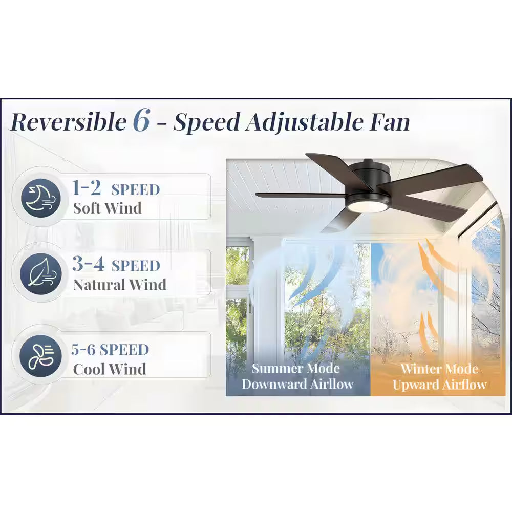 42 In. Outdoor Downrod Black Ceiling Fan with LED Lights, IP65 Waterproof Fandelier Fan with Remote Control 6-Speeds