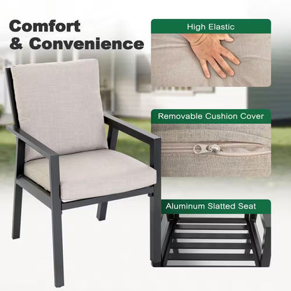 Black 7-Piece Aluminum Outdoor Dining Set with Gray Cushion