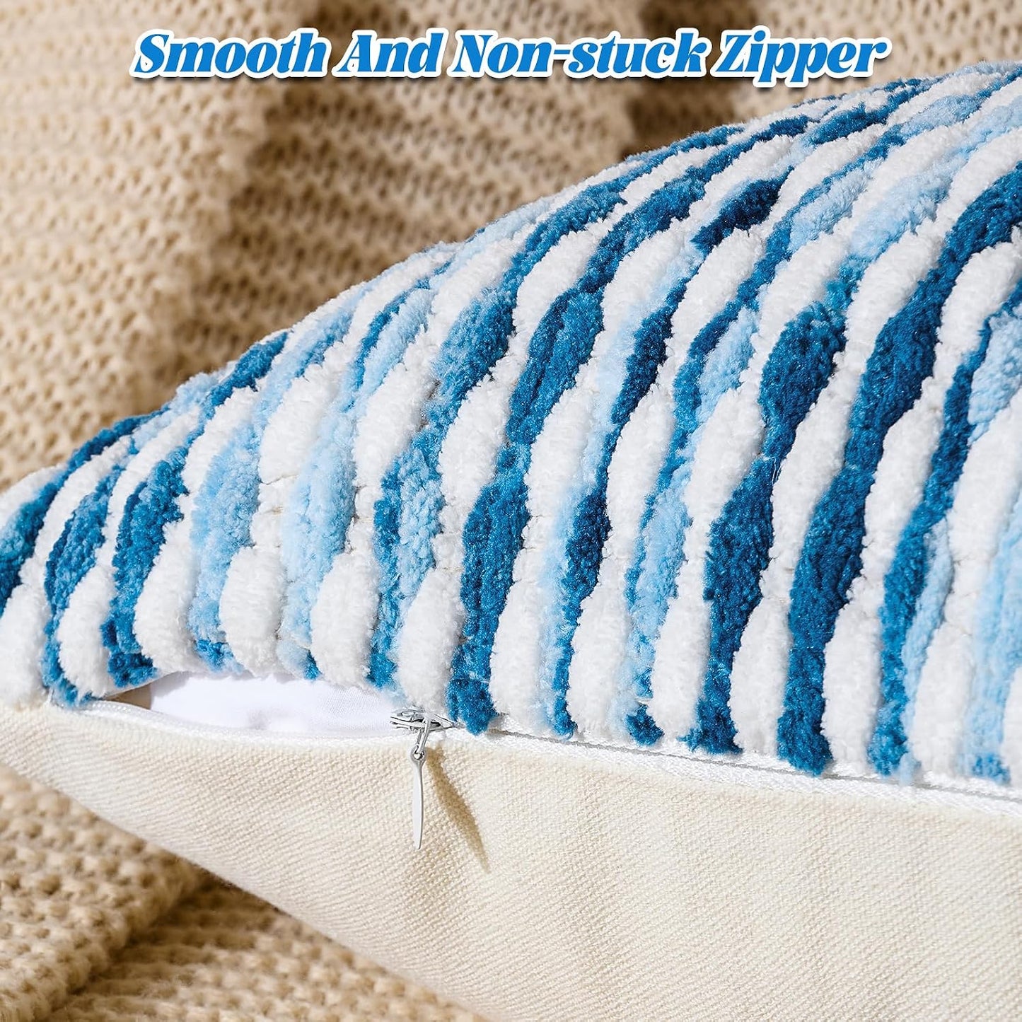 Boho Chenille Pillow Cover Decorative Tufted Pillowcase for Couch Bed Sofa Bedroom Living Room Modern 12 X 20-Inch Sky Blue